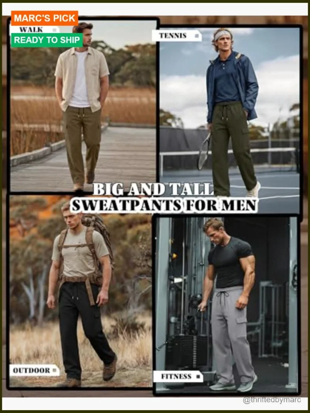 4 Pack Big & Tall Cargo Sweatpants Baggy Wide Leg Joggers with Pockets